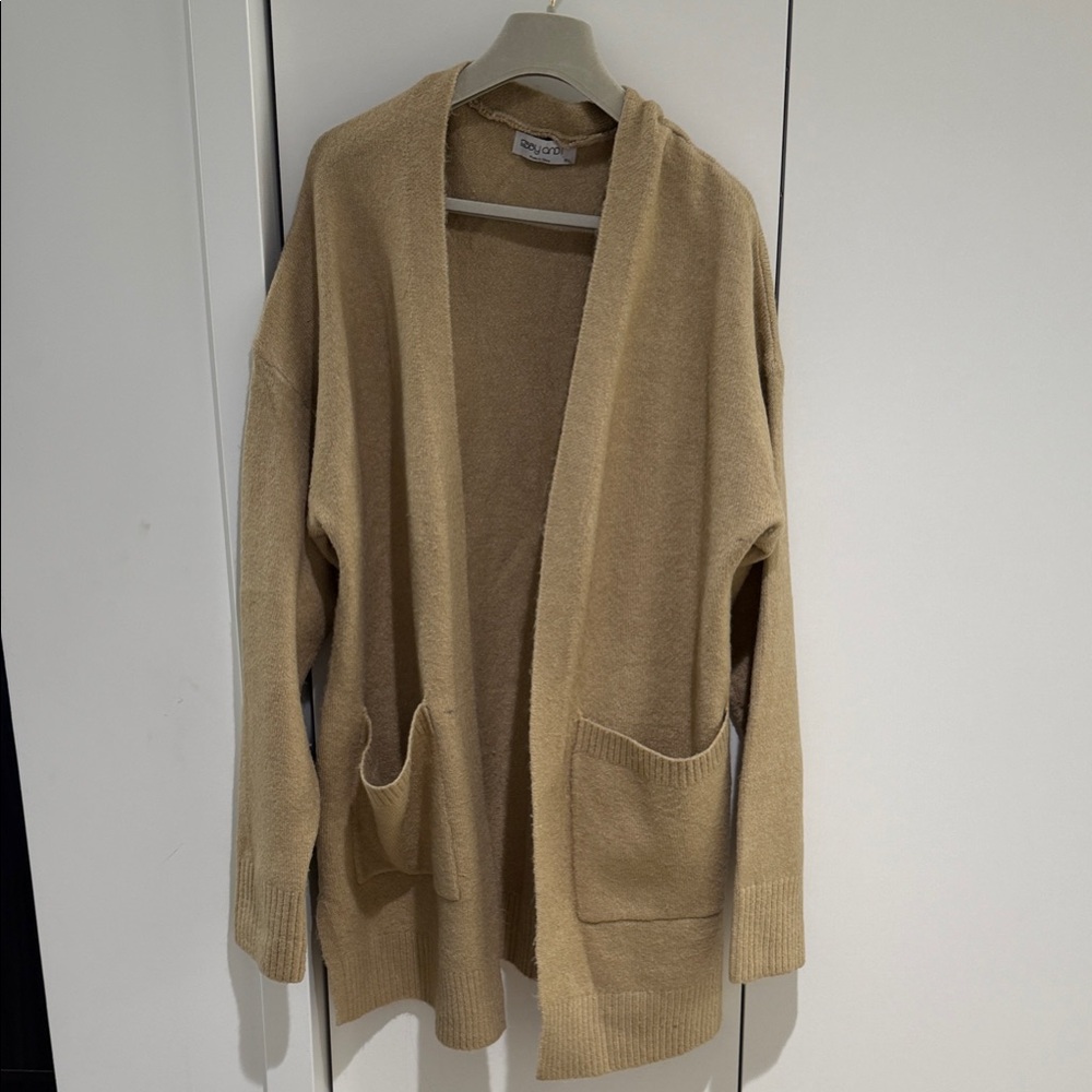 Ebby Ondi Beige Open Front Cardigan Knit Oversized Cozy Layer Size M/L